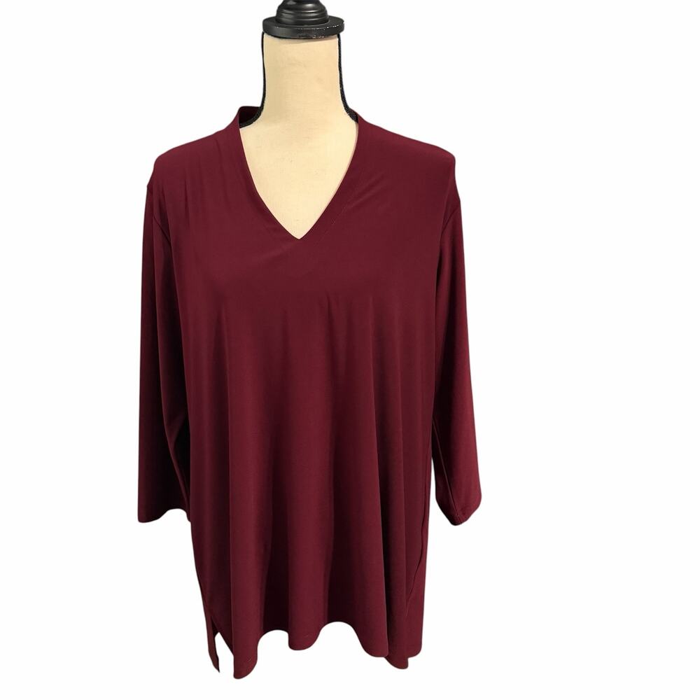Sympli Women's Maroon Go To Classic Relax Tee 3/4 Sleeves Top Sz 14 Classic
